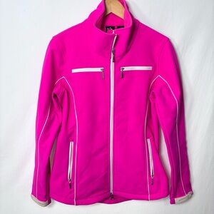 JoFit Women’s Golf Jacket Hot Pink White Trim Water Resistant Many Pockets Med